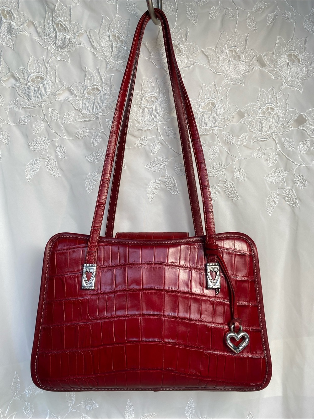 Brighton Red Croc-Embossed Shoulder Bag with Heart Charm